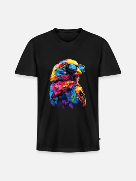 Finch Bird - Männer Premium Bio T-Shirt mit V-Ausschnitt - Schwarz