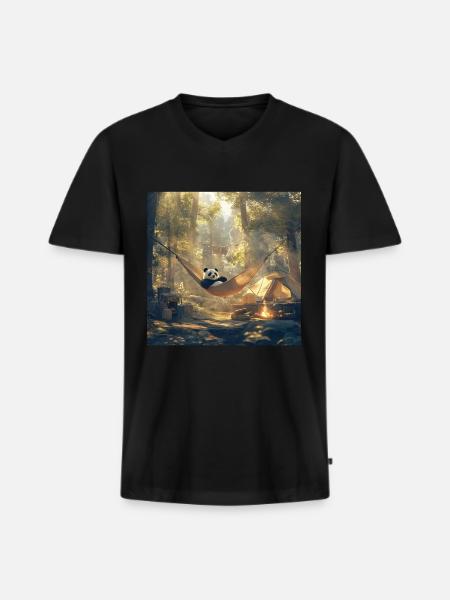 Panda - Männer Premium Bio T-Shirt mit V-Ausschnitt - Schwarz