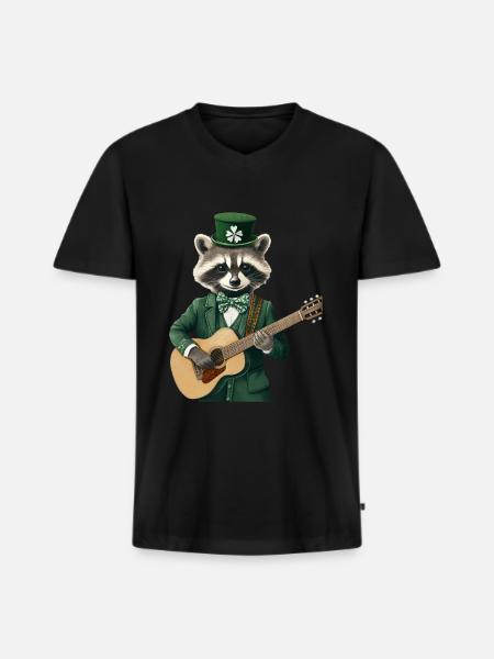 Waschbär - Männer Premium Bio T-Shirt mit V-Ausschnitt - Schwarz
