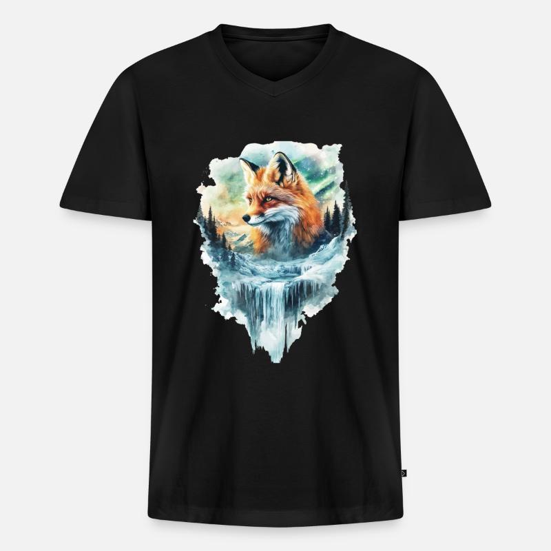 Fuchs - Männer Premium Bio T-Shirt mit V-Ausschnitt - Schwarz