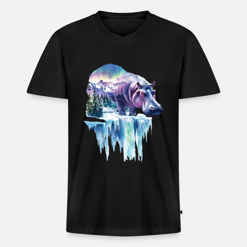 Nilpferd - Männer Premium Bio T-Shirt mit V-Ausschnitt - Schwarz