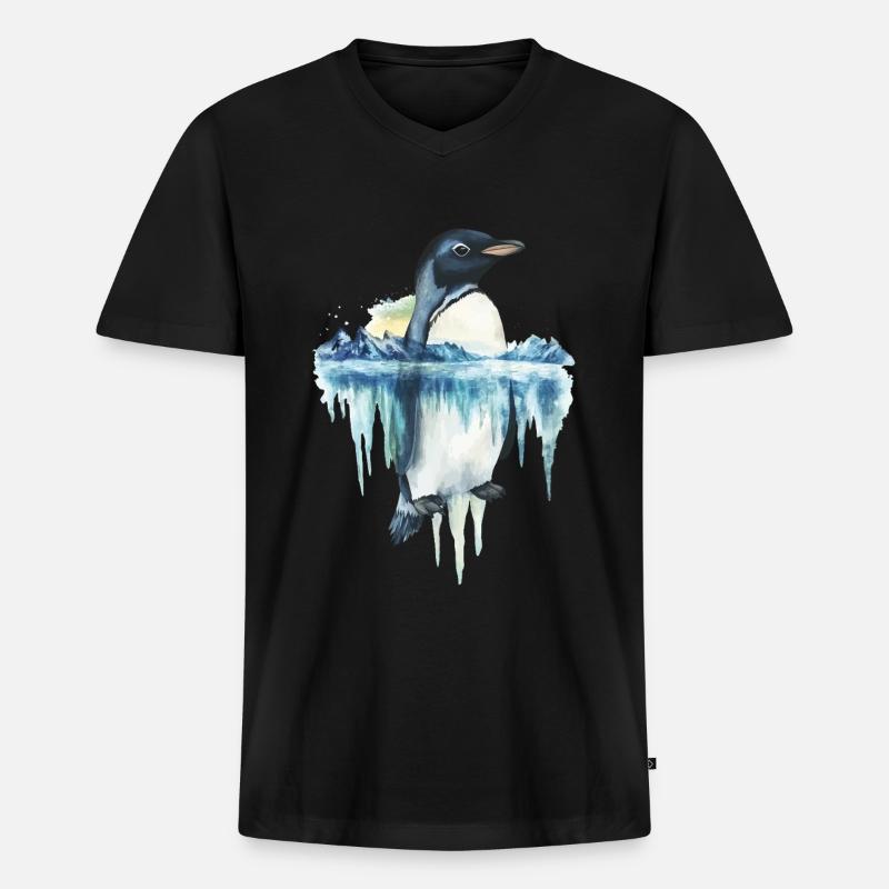 Pinguin - Männer Premium Bio T-Shirt mit V-Ausschnitt - Schwarz