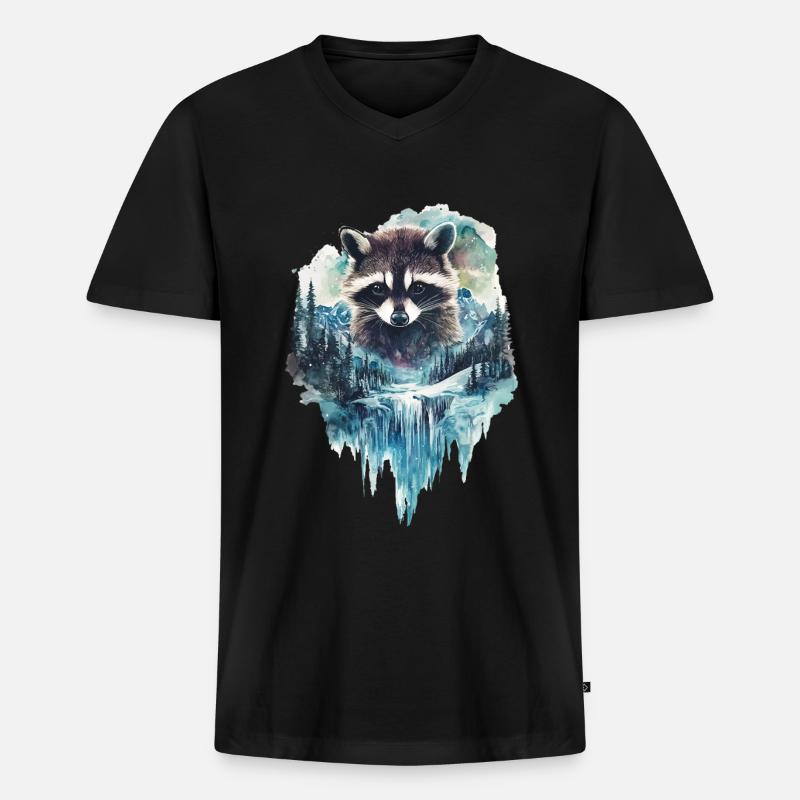 Waschbär - Männer Premium Bio T-Shirt mit V-Ausschnitt - Schwarz