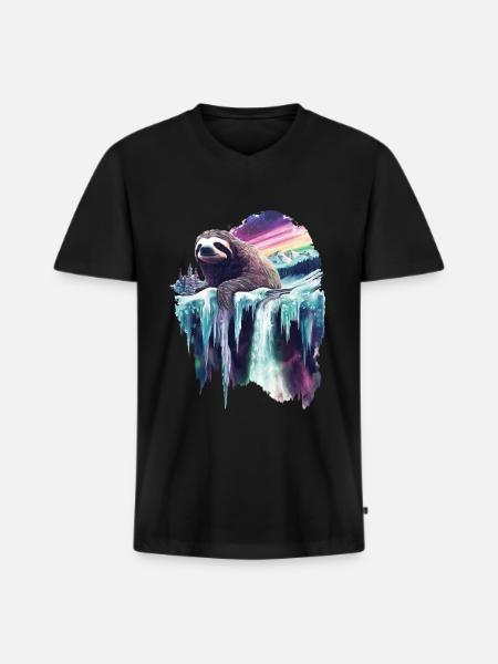 Faultier - Männer Premium Bio T-Shirt mit V-Ausschnitt - Schwarz