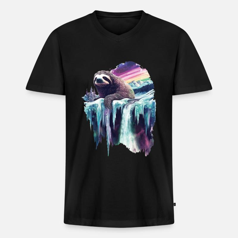 Faultier - Männer Premium Bio T-Shirt mit V-Ausschnitt - Schwarz