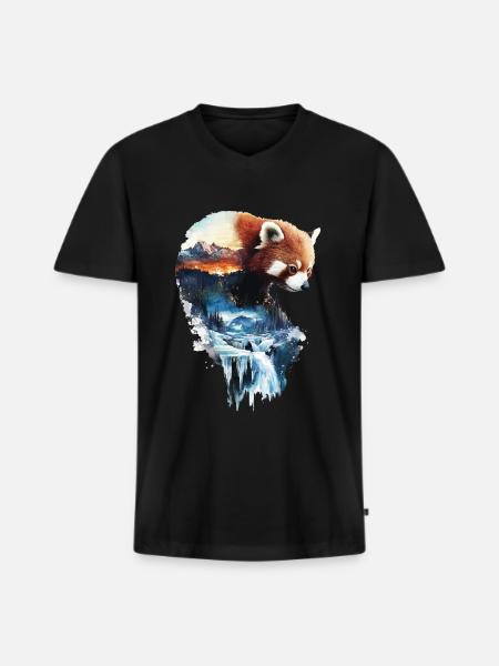 Roter Panda - Männer Premium Bio T-Shirt mit V-Ausschnitt - Schwarz