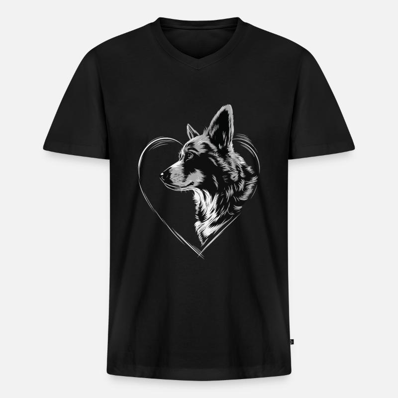 Corgi - Männer Premium Bio T-Shirt mit V-Ausschnitt - Schwarz