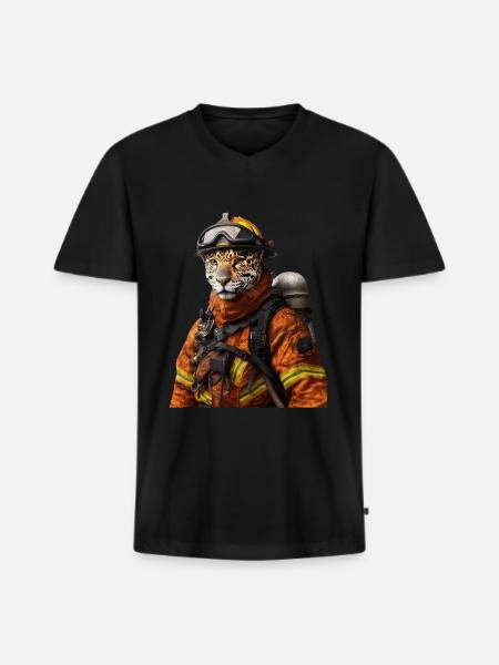 Jaguar - Männer Premium Bio T-Shirt mit V-Ausschnitt - Schwarz