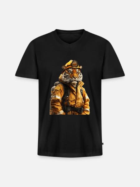 Tiger - Männer Premium Bio T-Shirt mit V-Ausschnitt - Schwarz