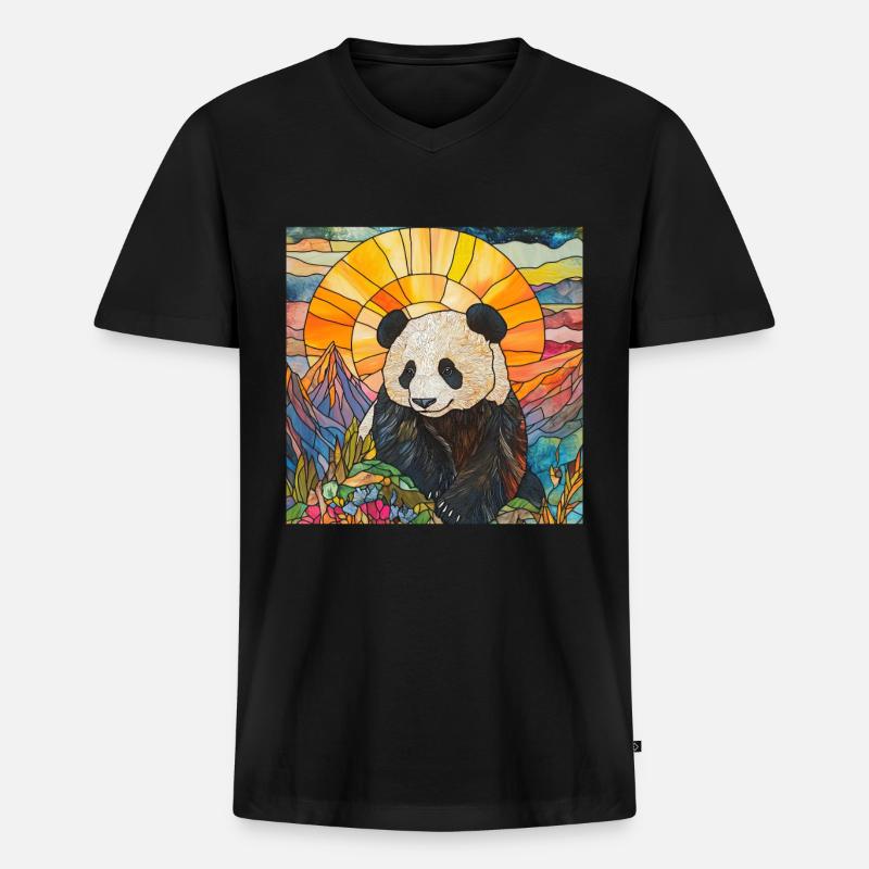 Panda - Männer Premium Bio T-Shirt mit V-Ausschnitt - Schwarz