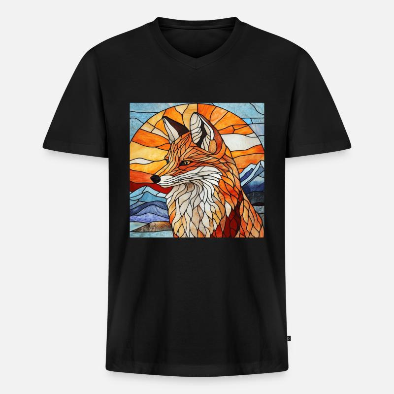 Fuchs - Männer Premium Bio T-Shirt mit V-Ausschnitt - Schwarz