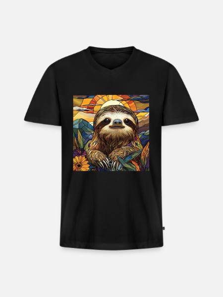 Faultier - Männer Premium Bio T-Shirt mit V-Ausschnitt - Schwarz