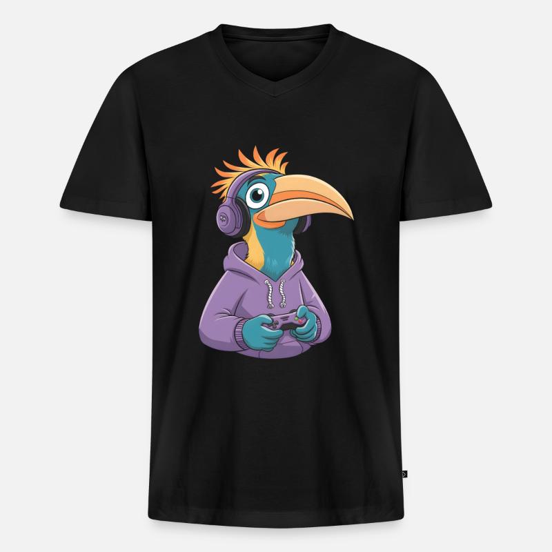 Nashornvogel - Männer Premium Bio T-Shirt mit V-Ausschnitt - Schwarz