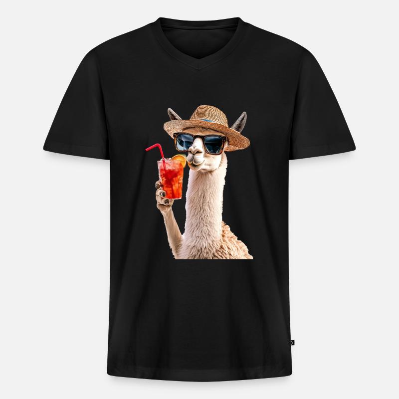 Lama - Männer Premium Bio T-Shirt mit V-Ausschnitt - Schwarz