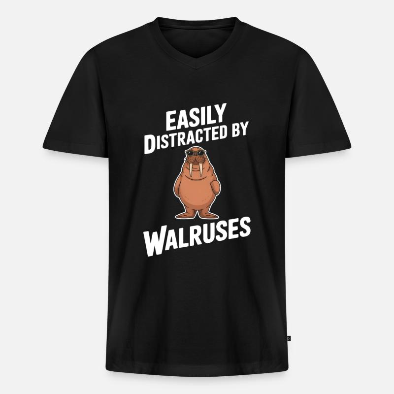 Walross - Männer Premium Bio T-Shirt mit V-Ausschnitt - Schwarz