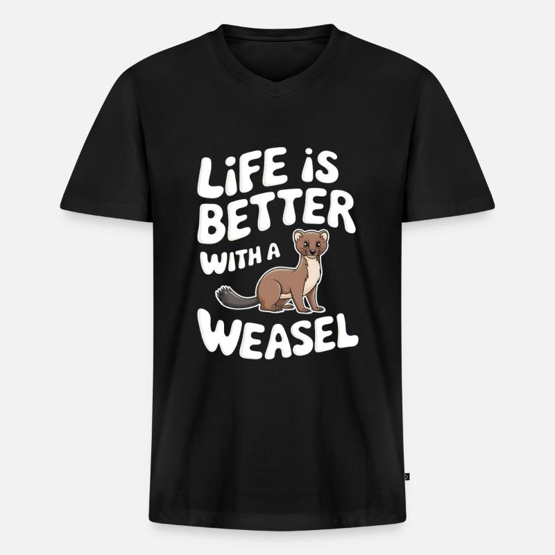 Wiesel - Männer Premium Bio T-Shirt mit V-Ausschnitt - Schwarz