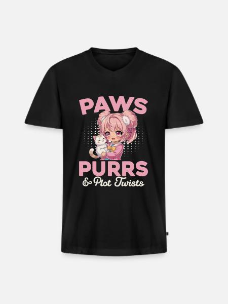 Anime & Chats Kawaii - T-shirt encolure en V Premium bio Homme - noir