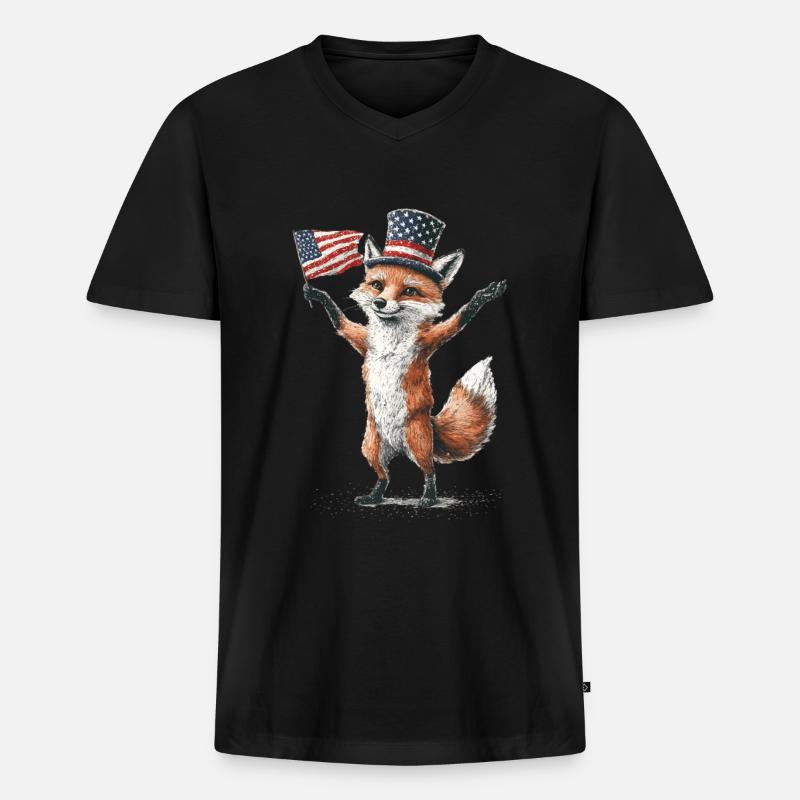 Fuchs - Männer Premium Bio T-Shirt mit V-Ausschnitt - Schwarz