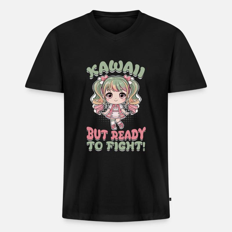 Anime Chibi Kawaii - Männer Premium Bio T-Shirt mit V-Ausschnitt - Schwarz