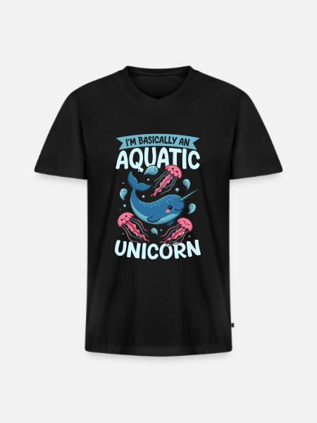 Narwhal Chibi Kawaii - Männer Premium Bio T-Shirt mit V-Ausschnitt - Schwarz