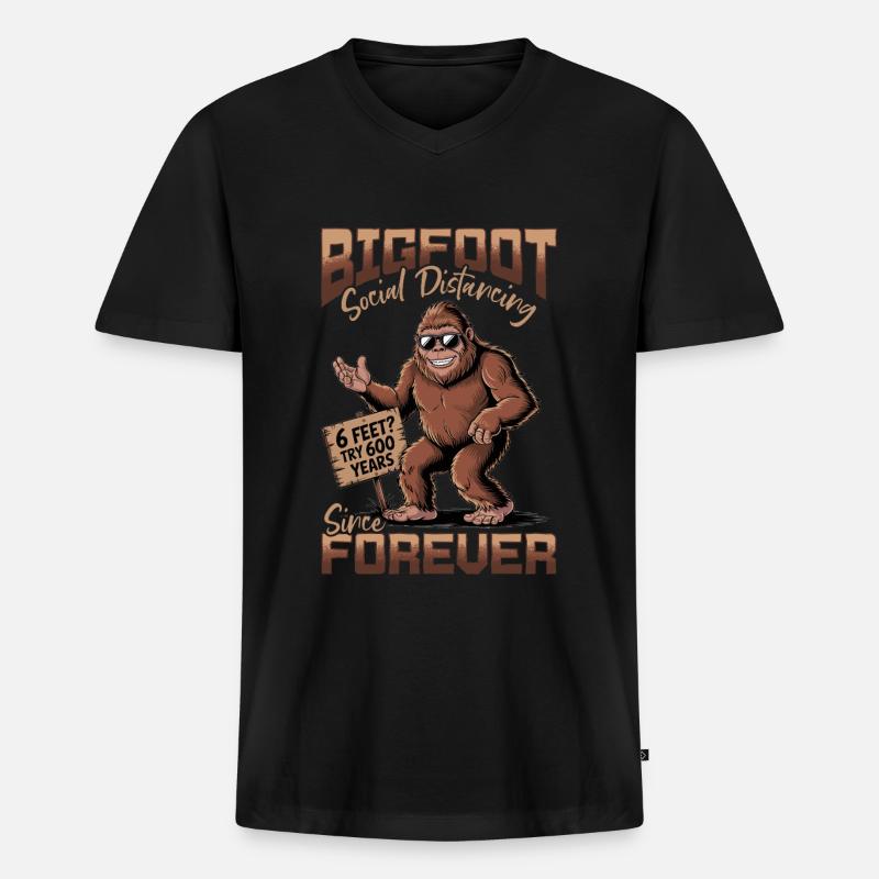 Bigfoot Sasquatch - Männer Premium Bio T-Shirt mit V-Ausschnitt - Schwarz