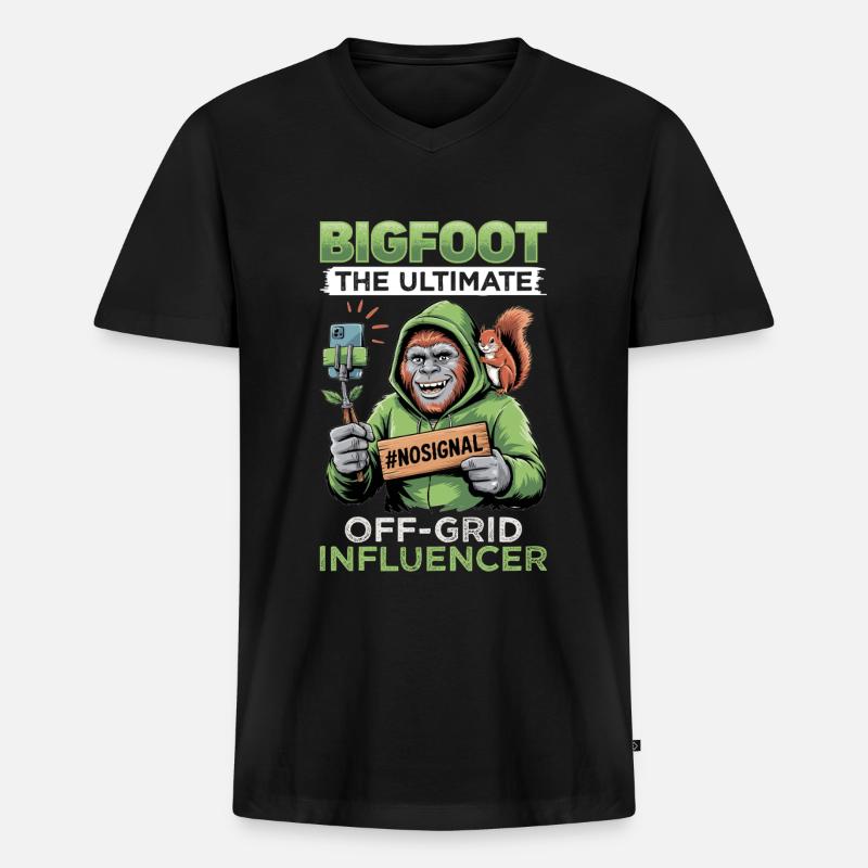 Bigfoot Sasquatch - Männer Premium Bio T-Shirt mit V-Ausschnitt - Schwarz