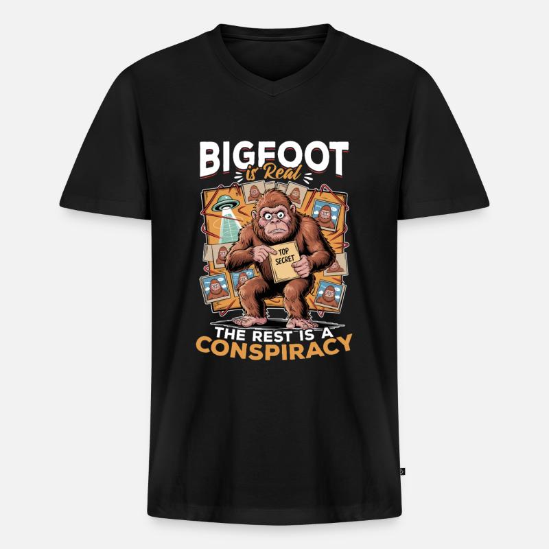 Bigfoot Sasquatch - Männer Premium Bio T-Shirt mit V-Ausschnitt - Schwarz