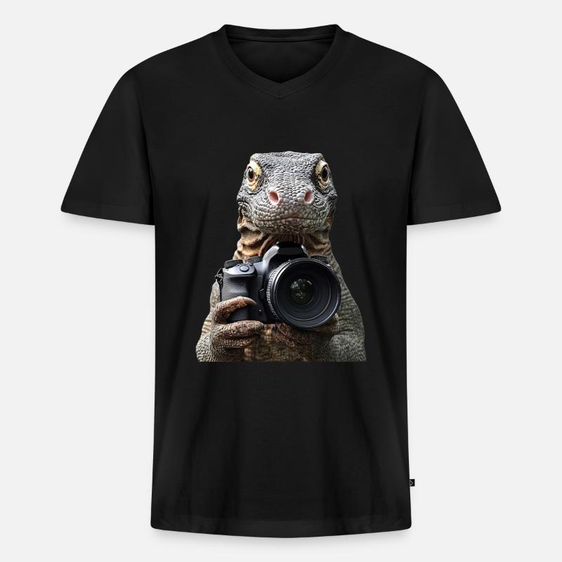 Komodowaran - Männer Premium Bio T-Shirt mit V-Ausschnitt - Schwarz