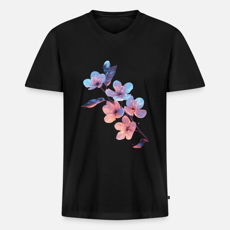 Pfirsichblüten - Männer Premium Bio T-Shirt mit V-Ausschnitt - Schwarz