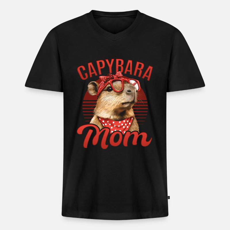 Funny Capybara Mom - Männer Premium Bio T-Shirt mit V-Ausschnitt - Schwarz