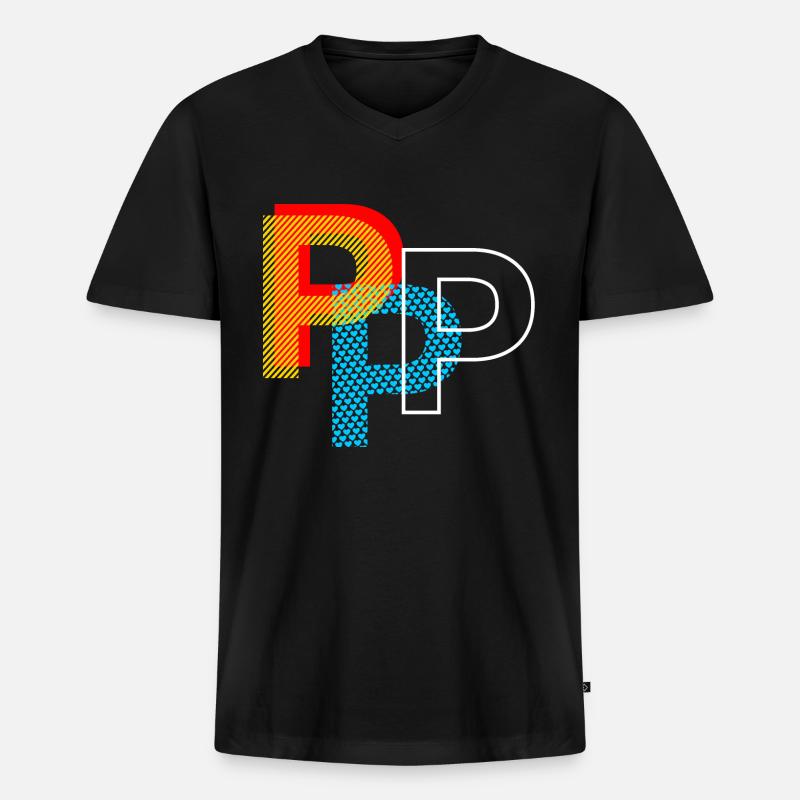 Buchstabe P - Männer Premium Bio T-Shirt mit V-Ausschnitt - Schwarz