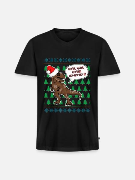 T Rex Christmas Jumper Dinosaur Fan Christmas - Men's Premium Organic T-shirt with V-neck - black