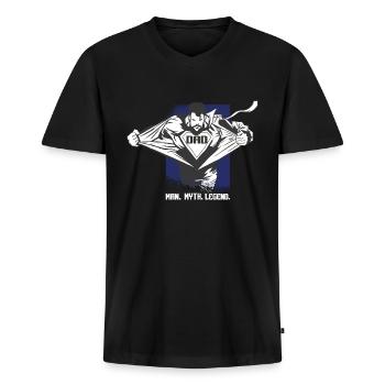 Dad. Man. Myth. Legend. - Männer Premium Bio T-Shirt mit V-Ausschnitt - Schwarz - Vorne - Nico (187cm)