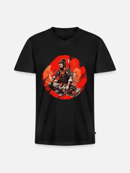 Samurai Japan Kultur - Männer Premium Bio T-Shirt mit V-Ausschnitt - Schwarz
