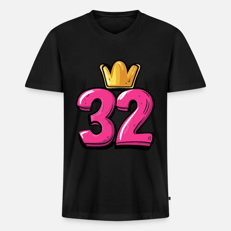 32 Zahl Krone - Männer Premium Bio T-Shirt mit V-Ausschnitt - Schwarz