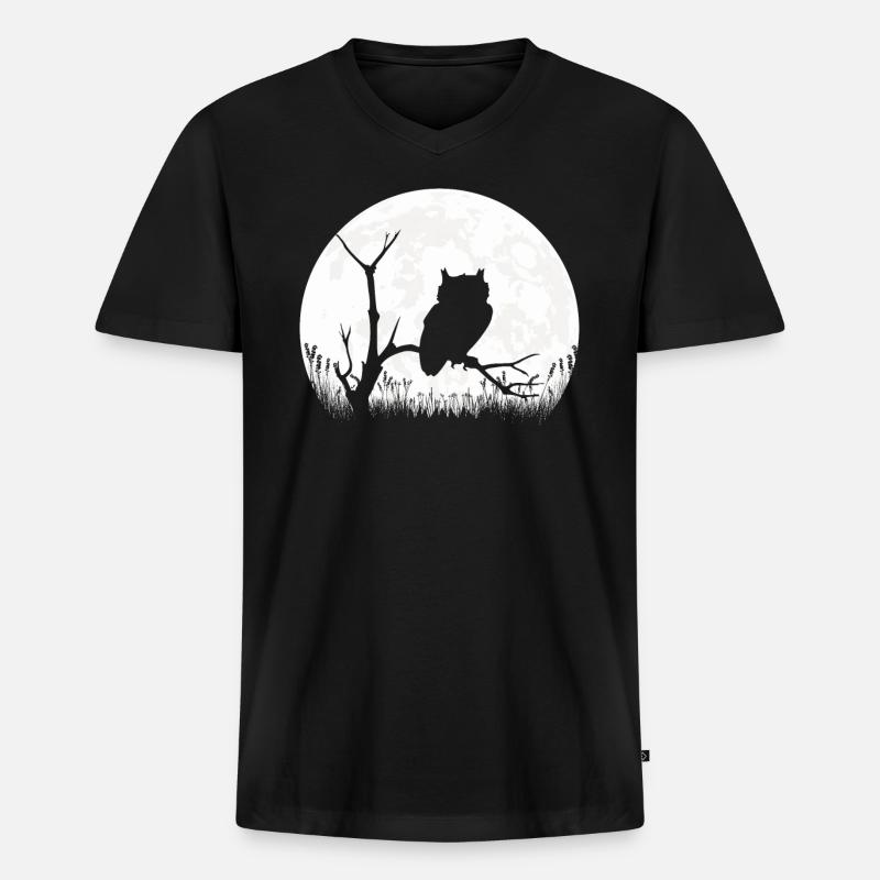 Eule Mond Schlafshirt Geschenk - Männer Premium Bio T-Shirt mit V-Ausschnitt - Schwarz