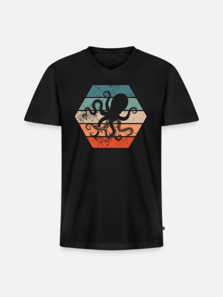 Octopus Squid Retro Gift - Men's Premium Organic T-shirt with V-neck - black