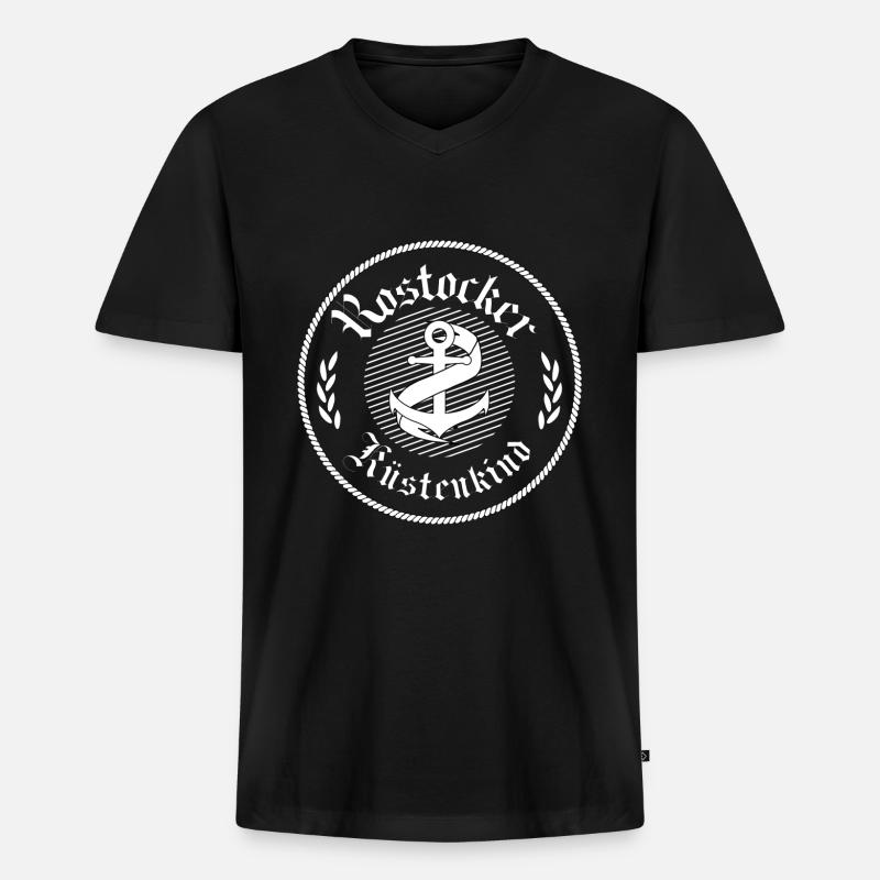 Rostocker Küstenkind - Männer Premium Bio T-Shirt mit V-Ausschnitt - Schwarz