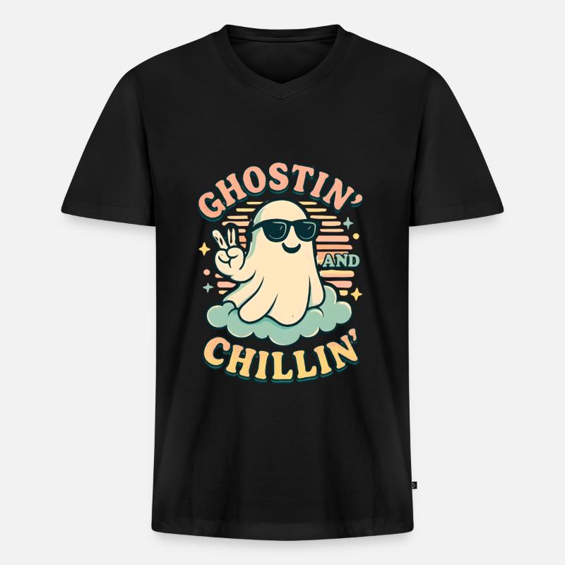 Halloween Geist Kostüm Geschenk - Männer Premium Bio T-Shirt mit V-Ausschnitt - Schwarz