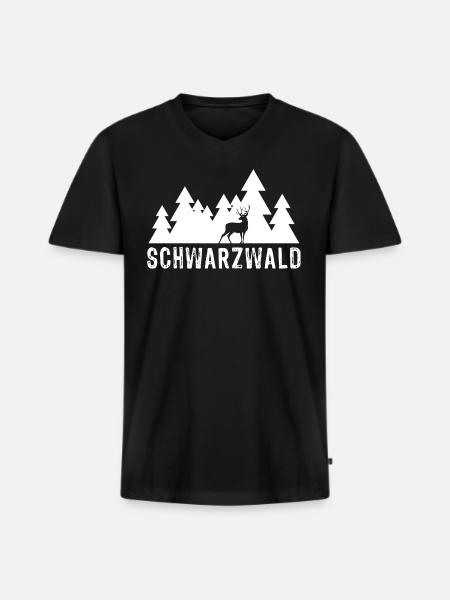 Schwarzwald Hirsch - Männer Premium Bio T-Shirt mit V-Ausschnitt - Schwarz