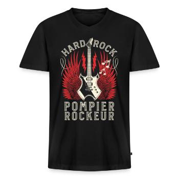 Hard Rock Metal Pompier Rockeur - T-shirt encolure en V Premium bio Homme - noir - Devant - Nico (187cm)
