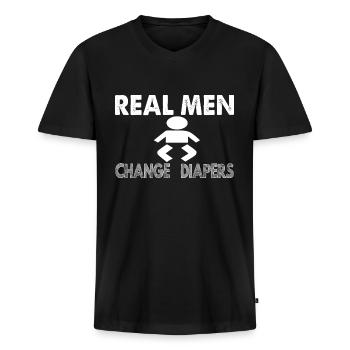 Echte Männer wechseln Windeln - Männer Premium Bio T-Shirt mit V-Ausschnitt - Schwarz - Vorne - Nico (187cm)