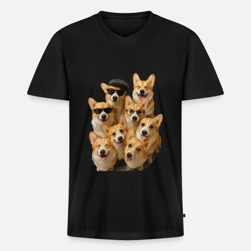 Corgi - Männer Premium Bio T-Shirt mit V-Ausschnitt - Schwarz
