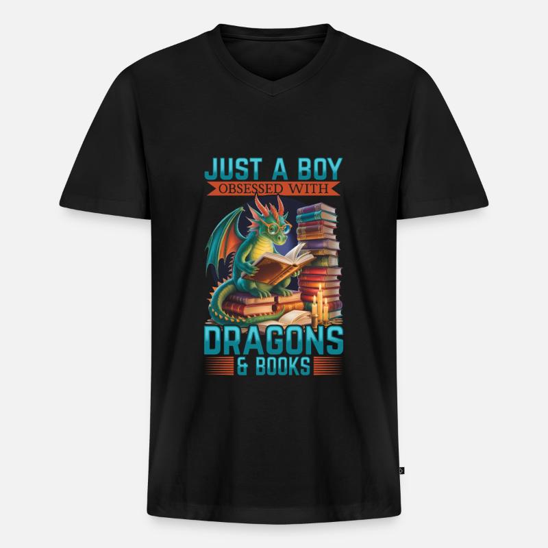 Fantasy Book reading Mythical Creatures - Männer Premium Bio T-Shirt mit V-Ausschnitt - Schwarz