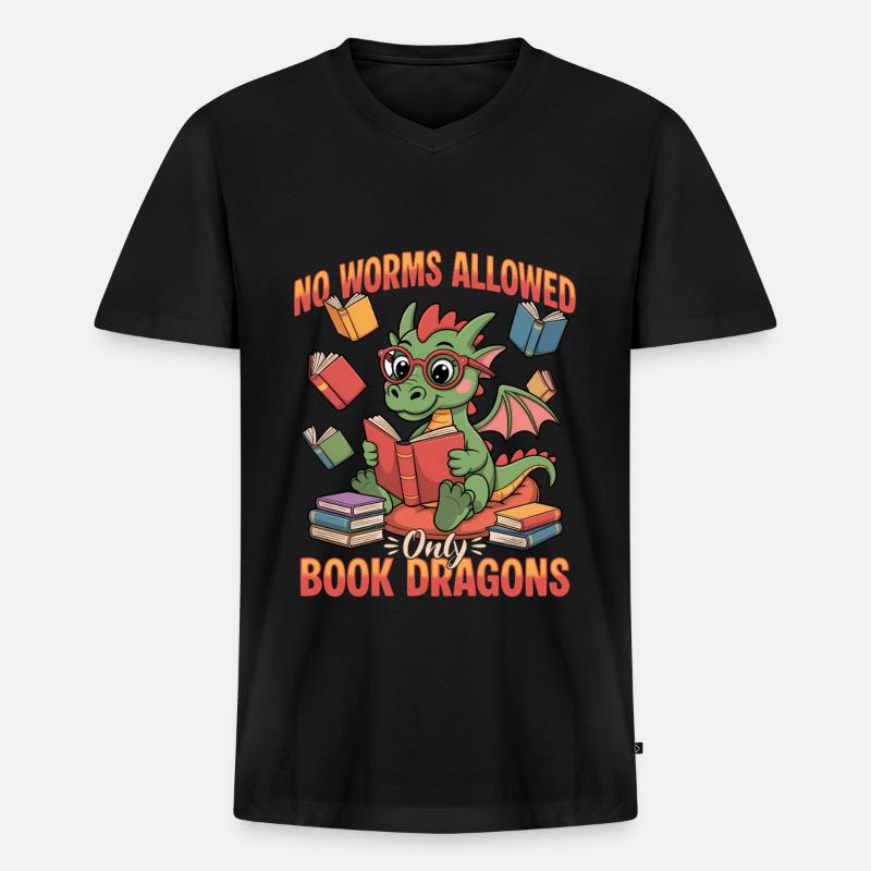 Fantasy Book reading Mythical Creatures - Männer Premium Bio T-Shirt mit V-Ausschnitt - Schwarz