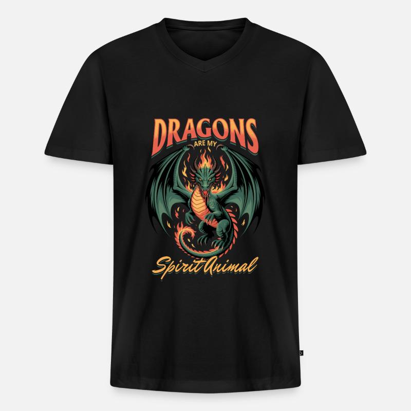 Fantasy Dragon Mythical Creatures - Männer Premium Bio T-Shirt mit V-Ausschnitt - Schwarz