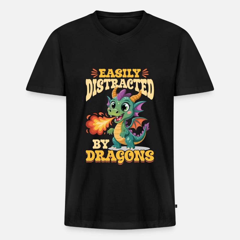 Fantasy Dragon Mythical Creatures - Männer Premium Bio T-Shirt mit V-Ausschnitt - Schwarz