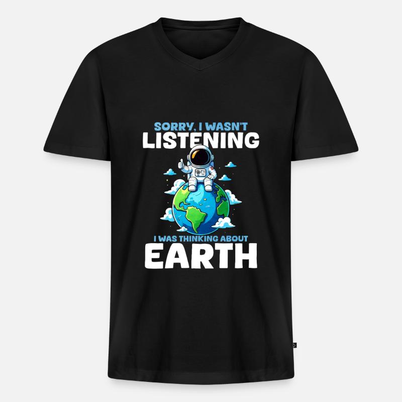 Erde Planet - Männer Premium Bio T-Shirt mit V-Ausschnitt - Schwarz