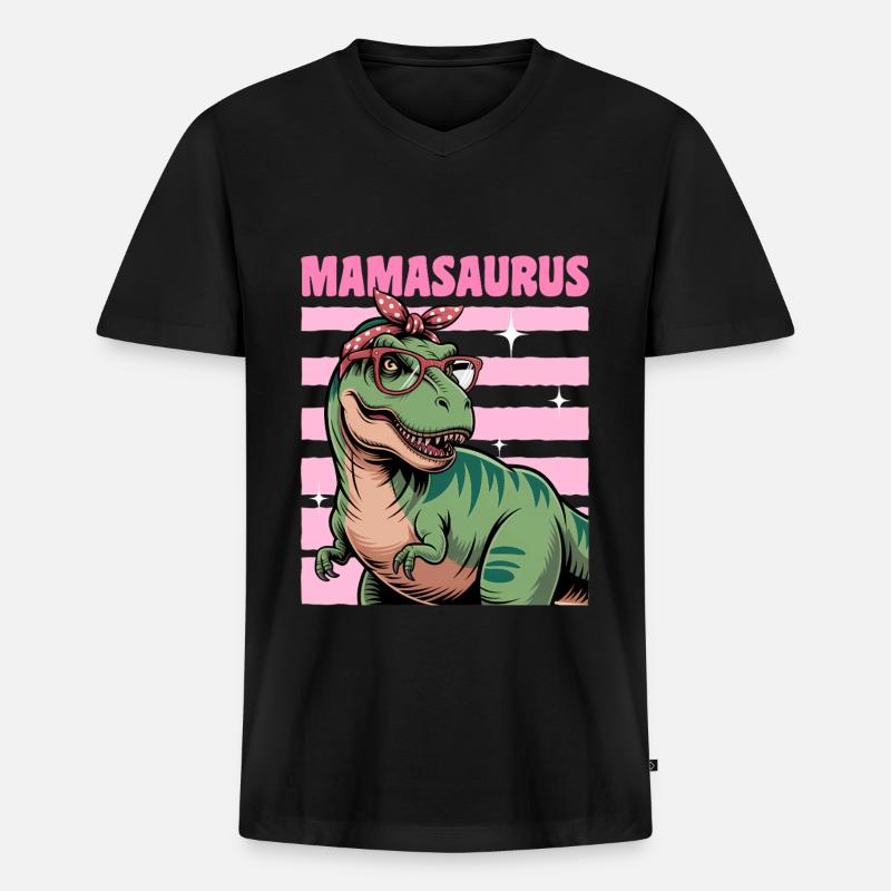 Dinosaur T-Rex Mamasaurus - Männer Premium Bio T-Shirt mit V-Ausschnitt - Schwarz
