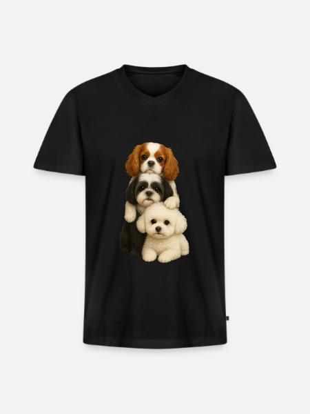 Cane Cani Cani Carini - Maglietta ecologica premium da uomo con scollo a V - nero